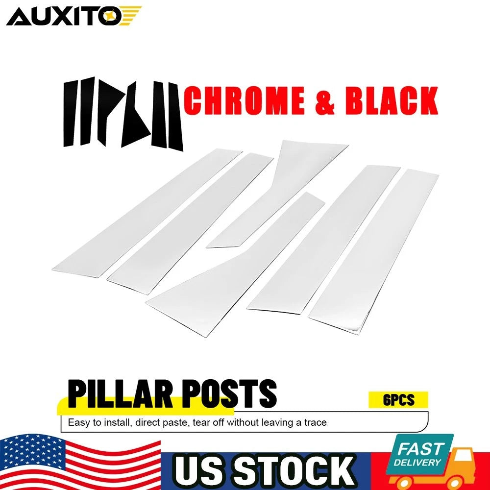 Set of 6 Glossy Black Chrome Pillar Post Covers for Cadillac CT6 (2016–2020)