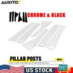Set of 6 Glossy Black Chrome Pillar Post Covers for Cadillac CT6 (2016–2020)