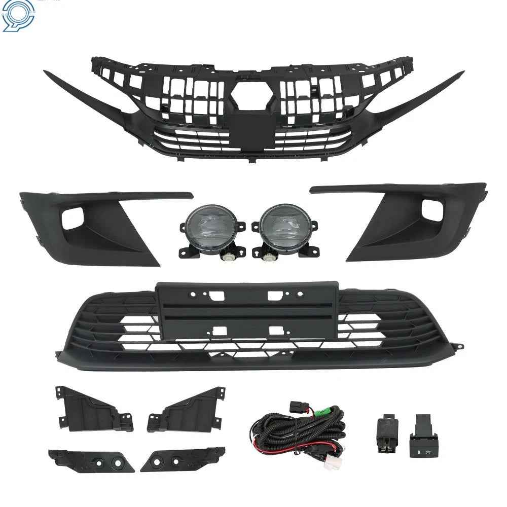 Set of 2 Black Upper & Lower Grills with Fog Lights for Honda Civic (2022–2023)