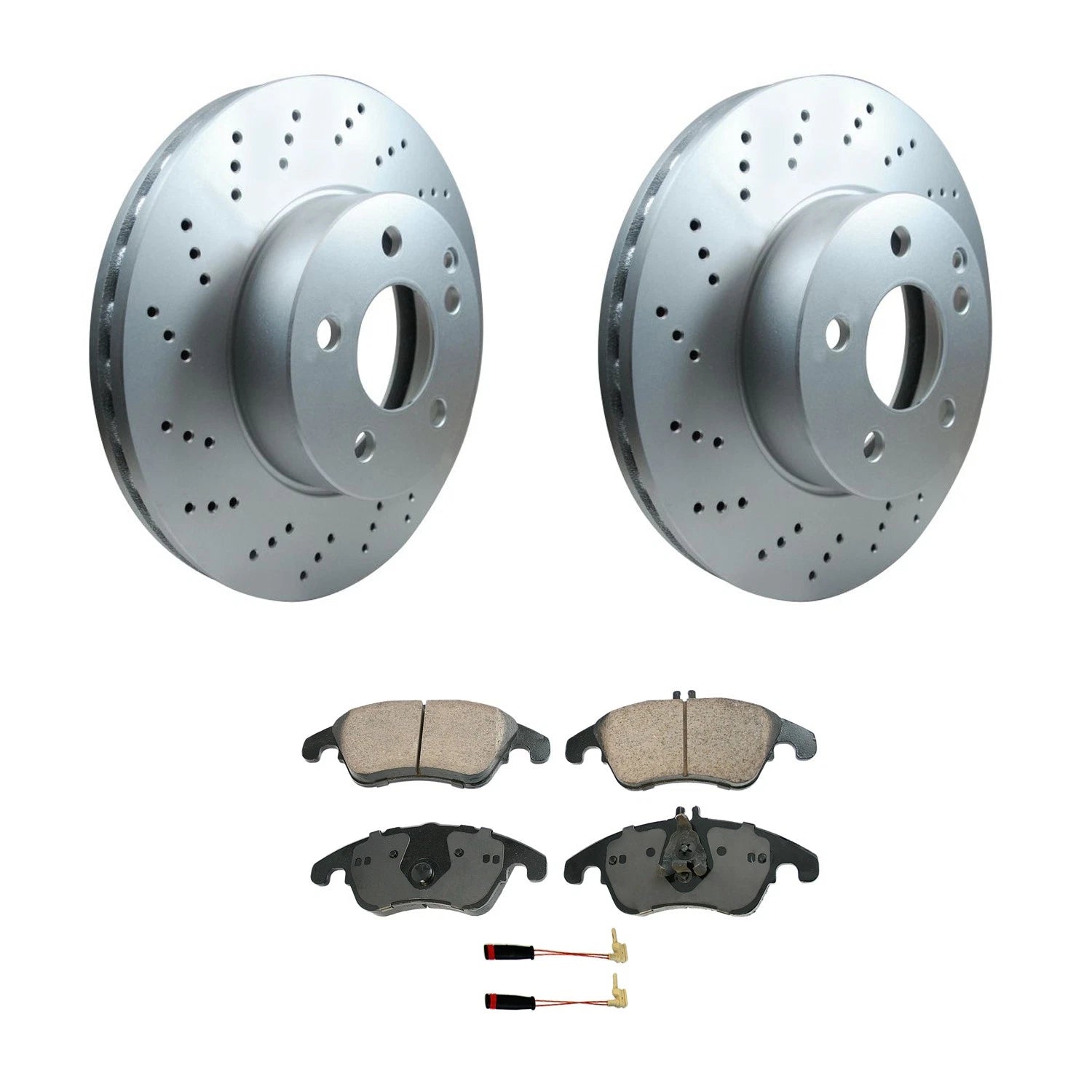 Set of 4 Hella Front Rotors & Akebono EURO Ceramic Brake Pads for W204 C250 (2012–2014)