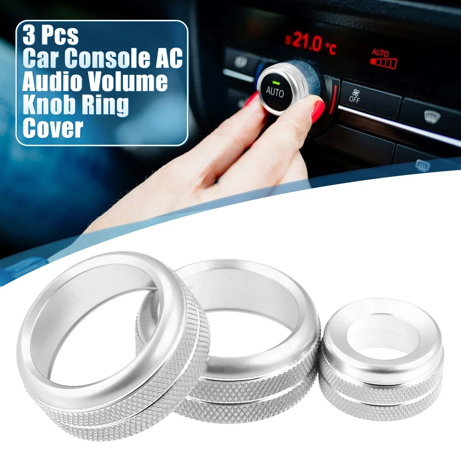 3 x Knob Cover for BMW F20 F22 F30 (2011-2019) Silver Tone