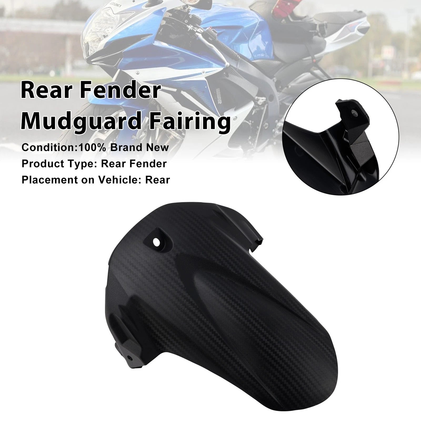 Rear Fender Mudguard Fairing for Suzuki GSXR600 GSXR750 (2011–2025) Black