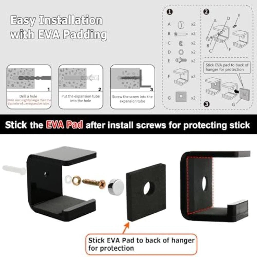 Hockey Wand Wall Mount Rack with Protective Felt and EVA Padding for Universal Use