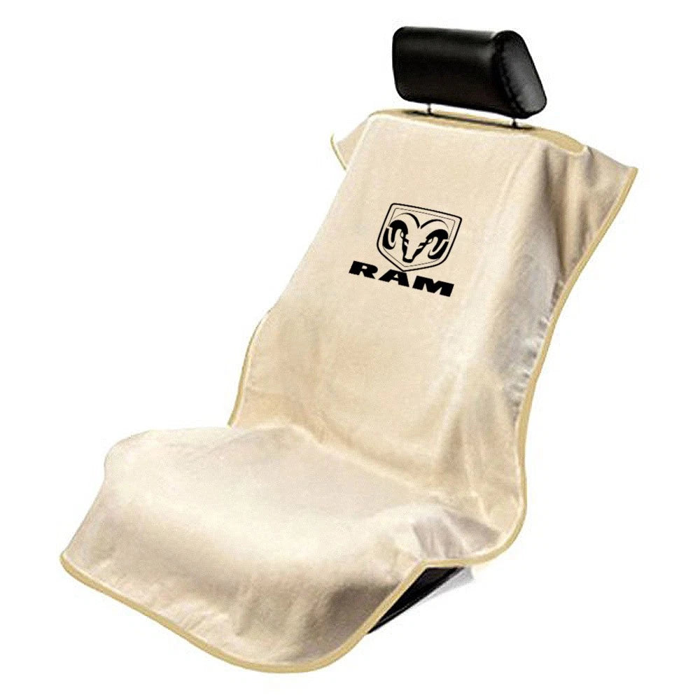 Seat Covers Tan Terry Cloth Set of 2 with RAM Logo for Dodge (2002–2013)