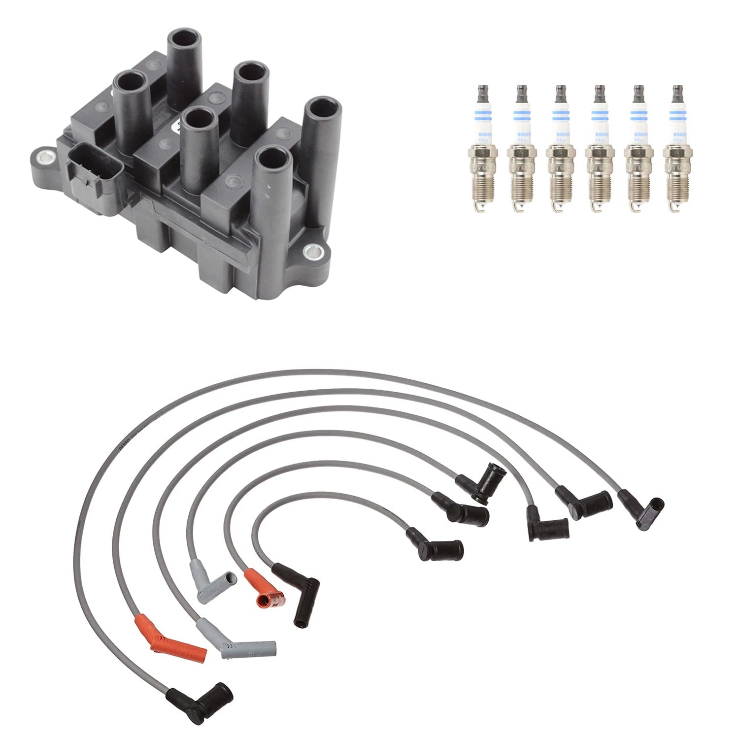Set of 6 Bosch Platinum Spark Plugs & Denso Ignition Coil Wires for B3000 Ranger (1994–2009)