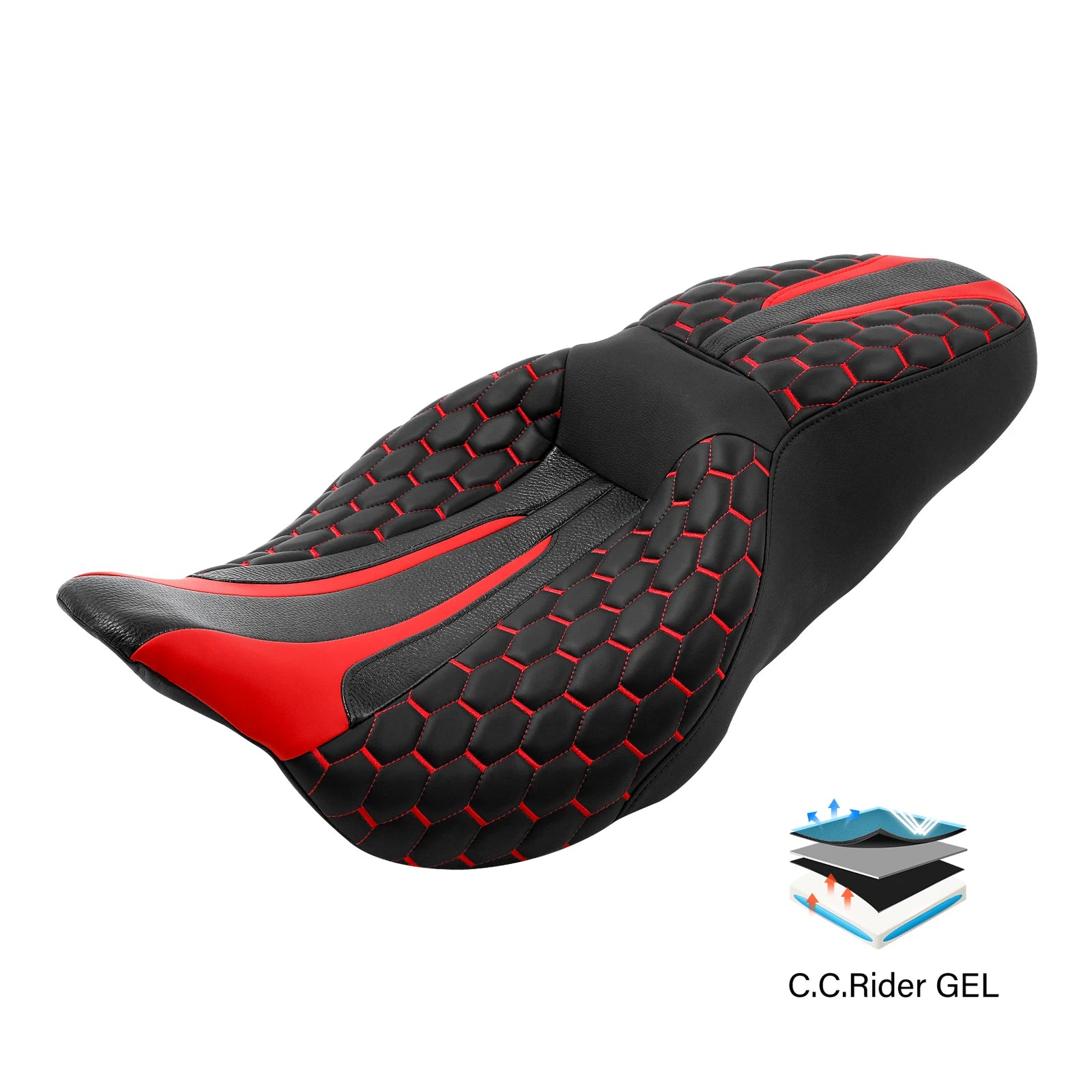 Gel Seat for Harley Touring Road Glide (2009–2023) Black Red