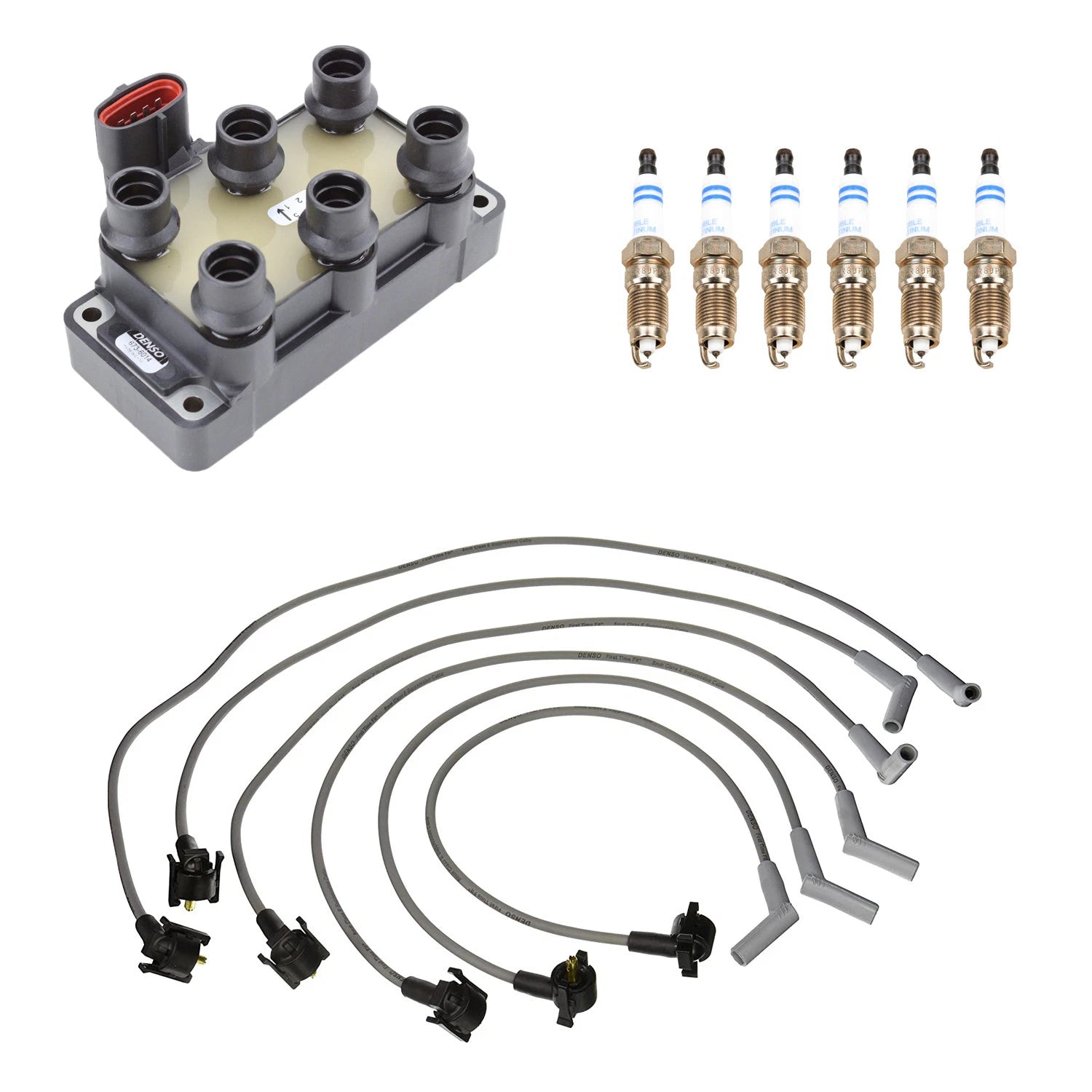 Denso Ignition Coil Wires & 6 Bosch Platinum Spark Plugs for F-150 (1997–2003)