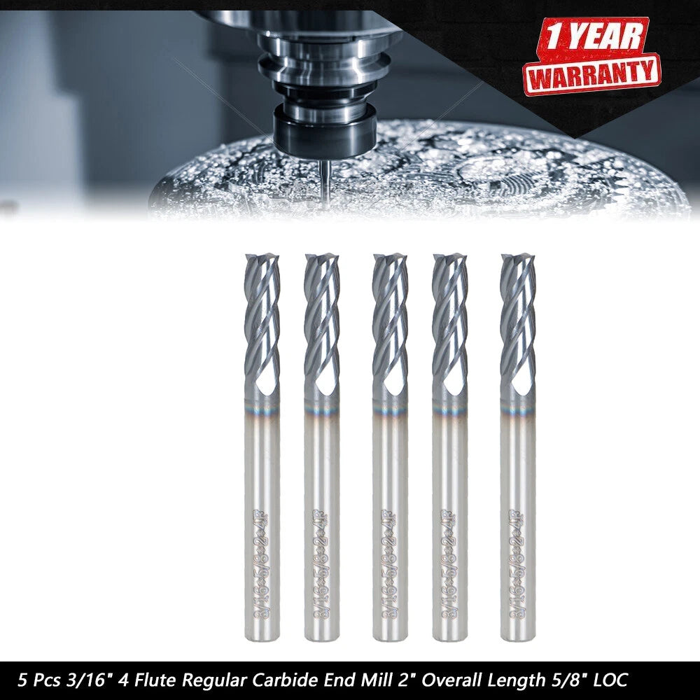 Set of 5 Carbide End Mills for Automotive Applications (3/16" Shank)