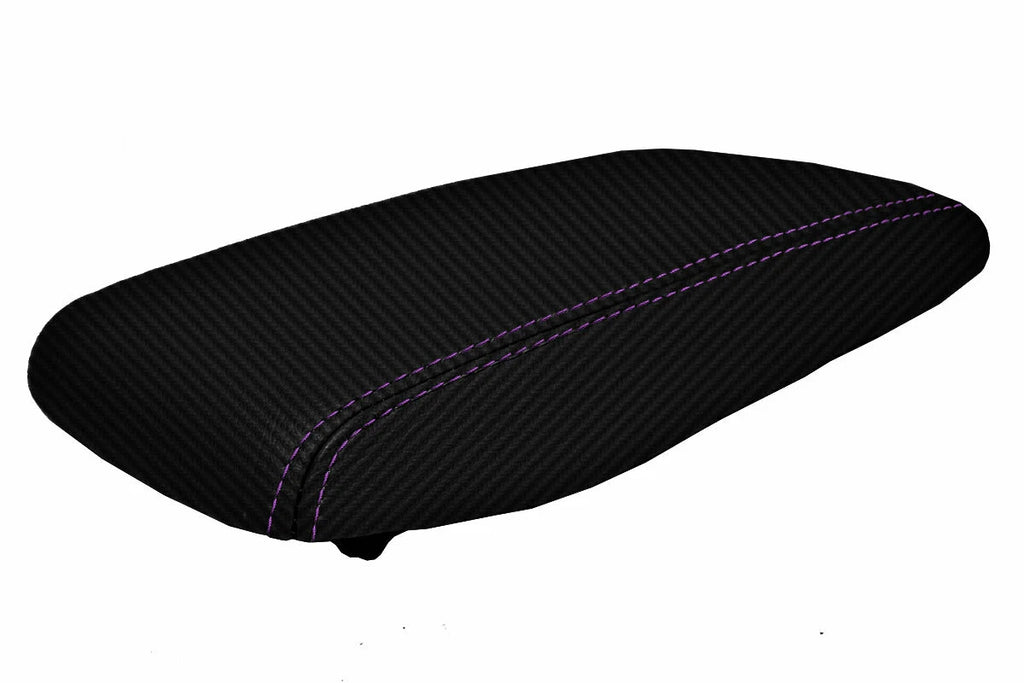 Console Lid Cover for Nissan Skyline R34 (1998–2002) Carbon Fiber Purple Stitch