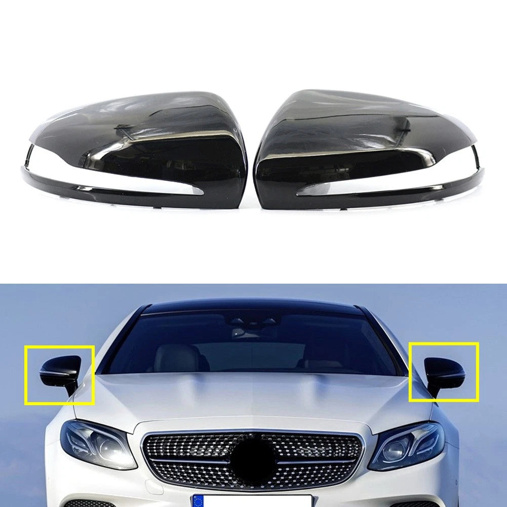 Pair Rearview Mirror Housing for Mercedes-Benz C E S CLS GLC Class (2015–2023) Gloss Black