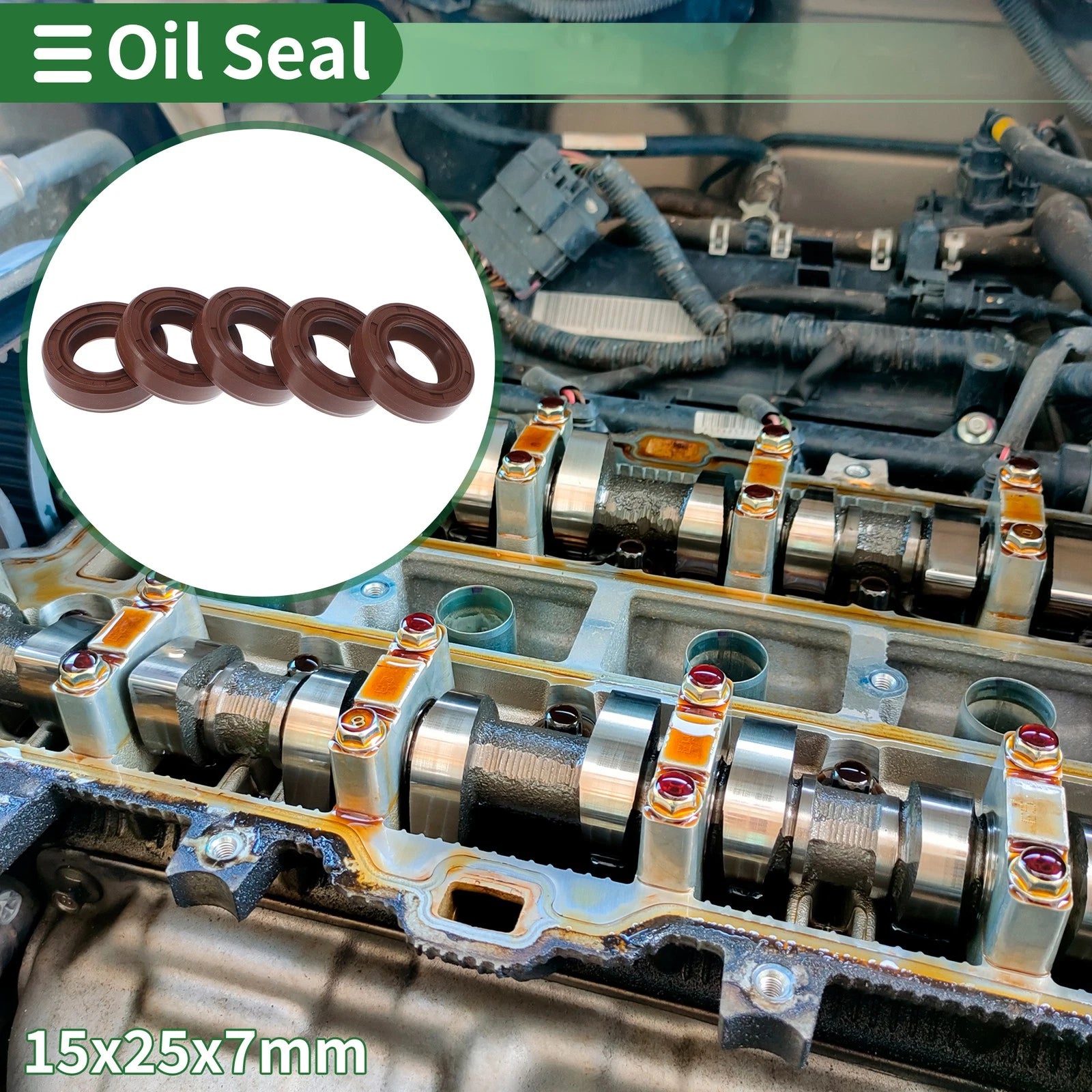 Set of 5 Oil Seal Rotary Shaft Seal FKM Rubber 15x25x7mm