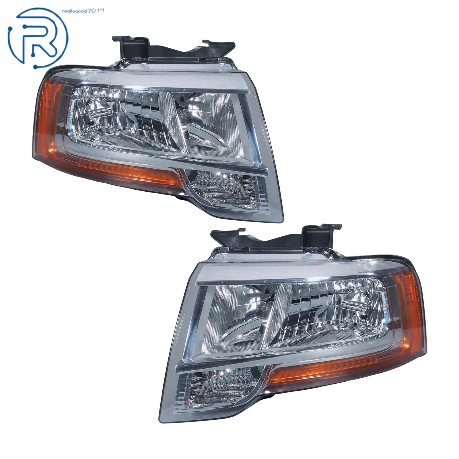 Set of 2 Halogen Chrome Headlights for Ford Expedition (2015–2017)