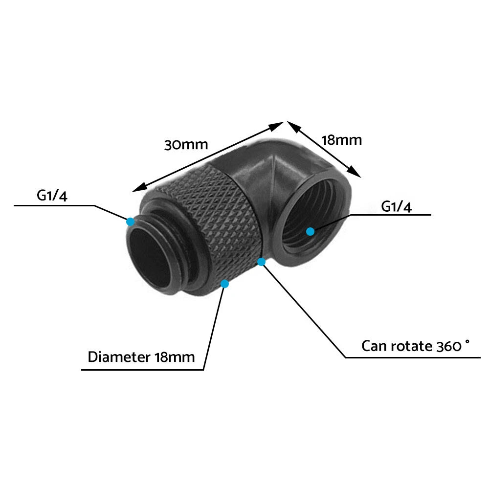 2X Water Cooling G1/4 Thread 90 Degree Rotary Elbow Adapter Fitting
