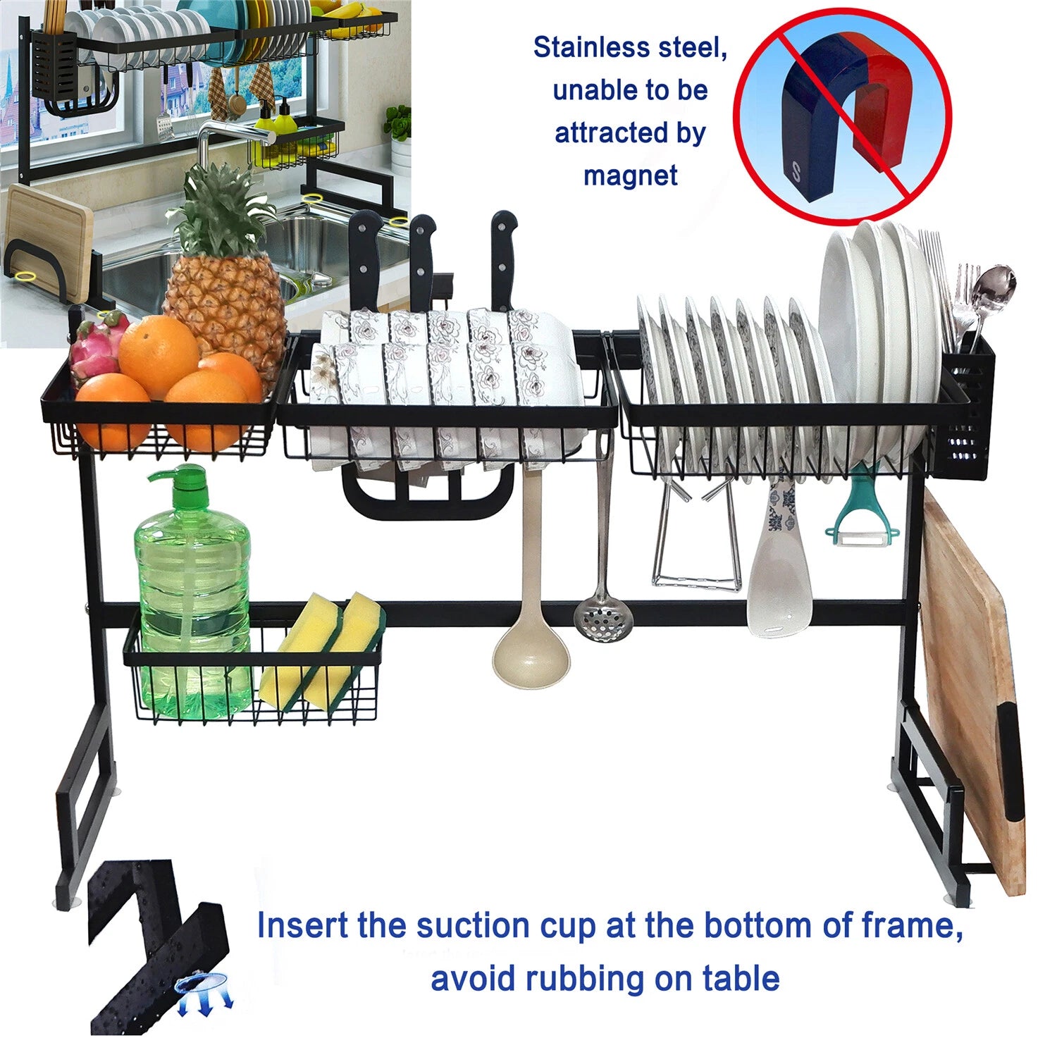 Over The Sink Dish Drying Rack Shelf for Stainless Steel Storage 33"