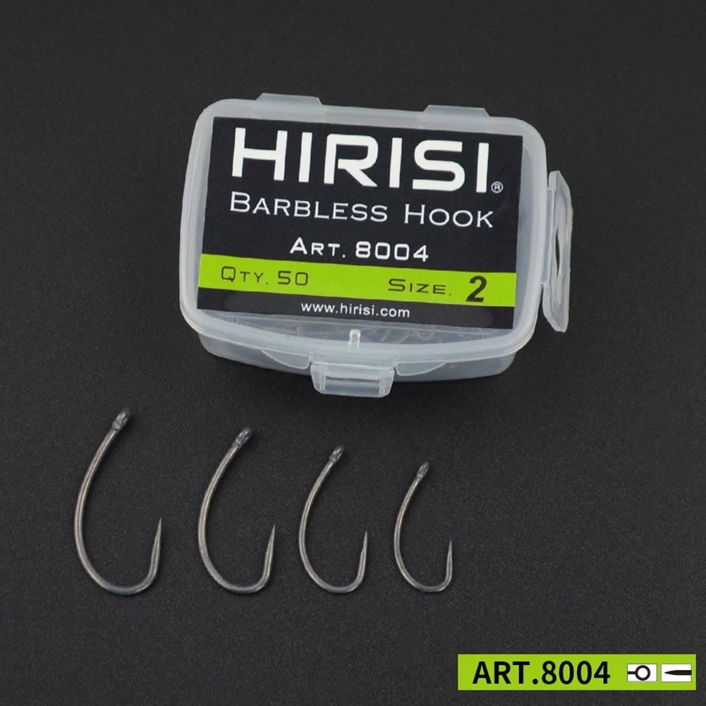 50pcs Barbless Fishing Hooks for Carp Fly Jig (Curved Shank)