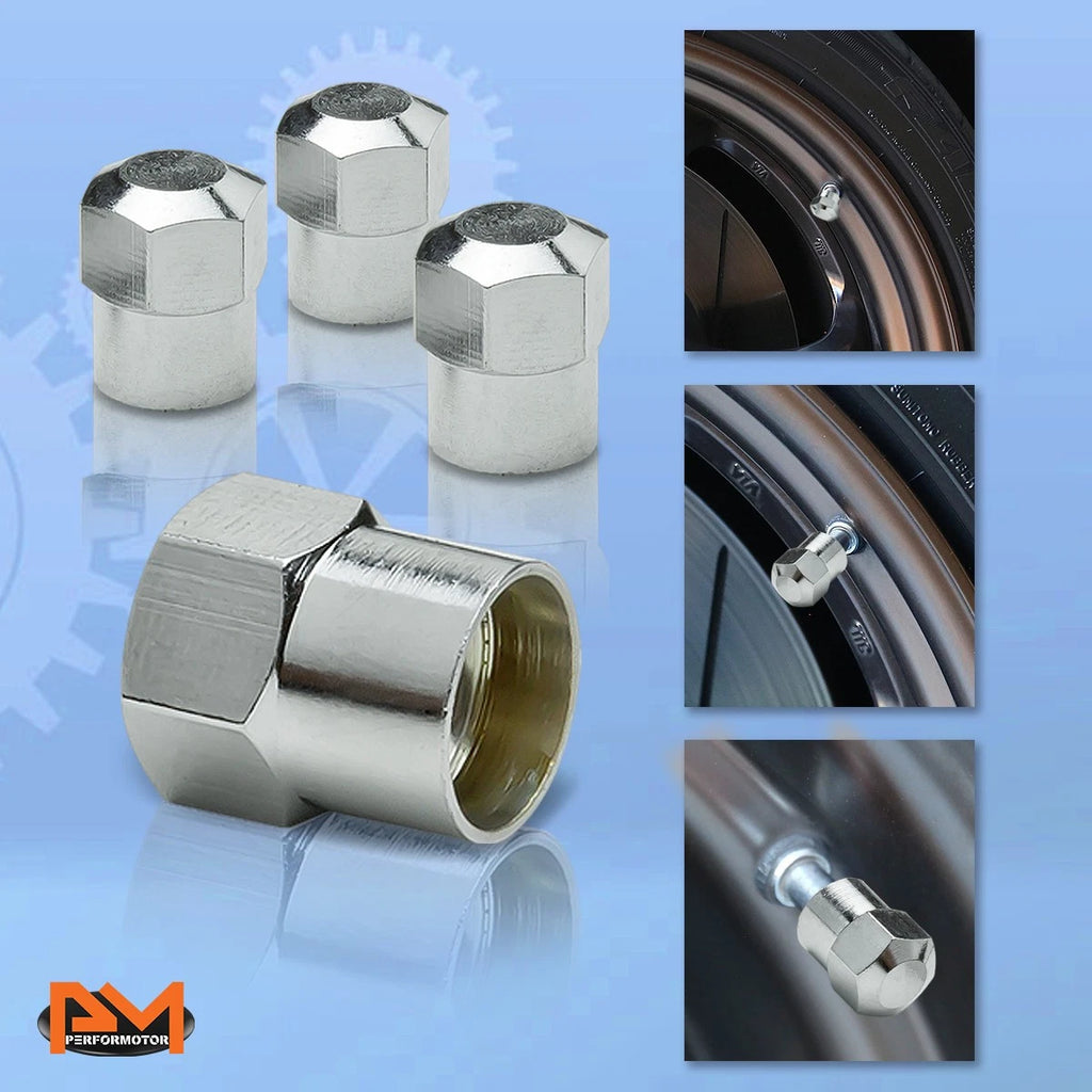Set of 4 Silver Aluminum Tire Stem Caps for Universal Vehicles