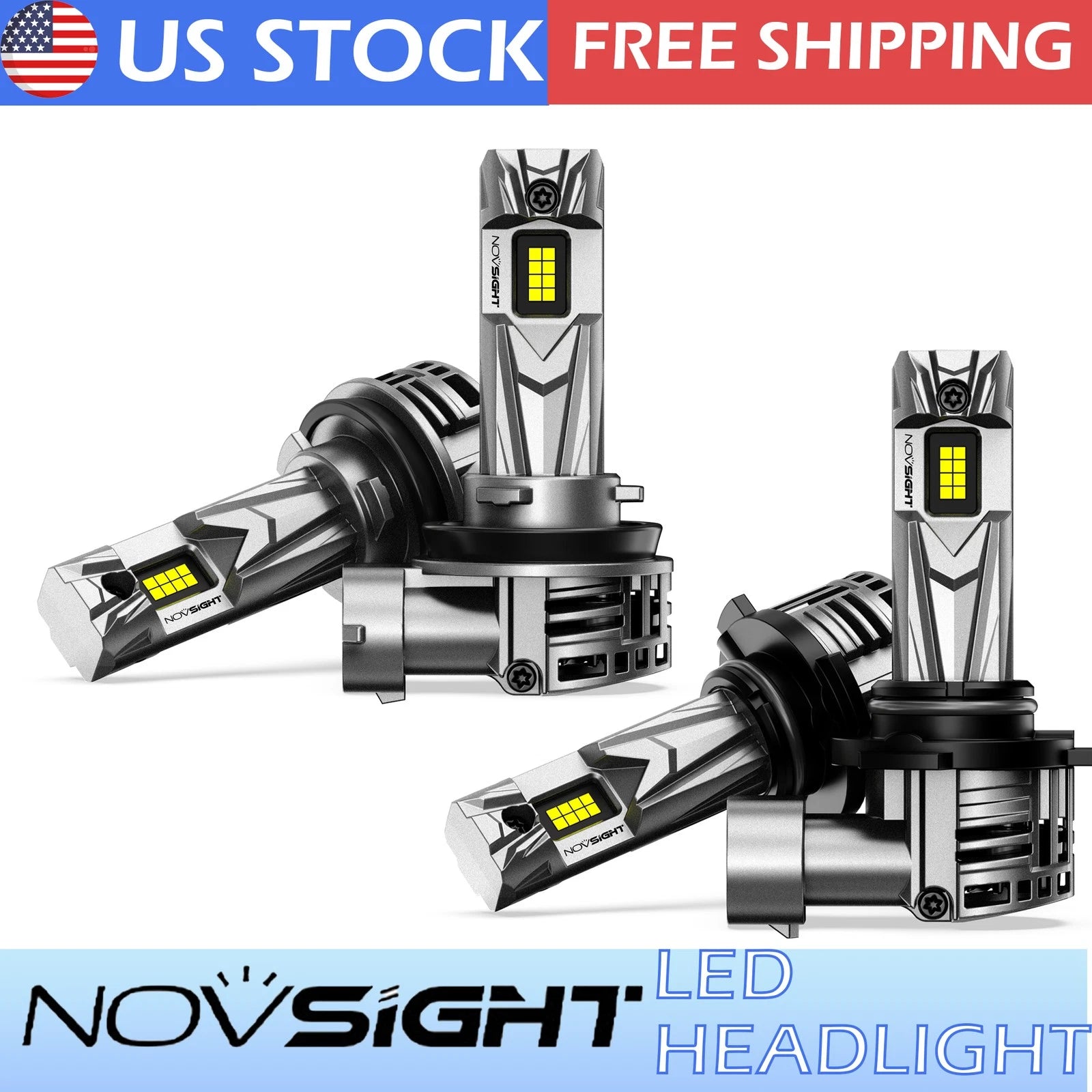 4X H11 + 9005 LED Headlight Bulbs for NOVSIGHT (2010–2023)