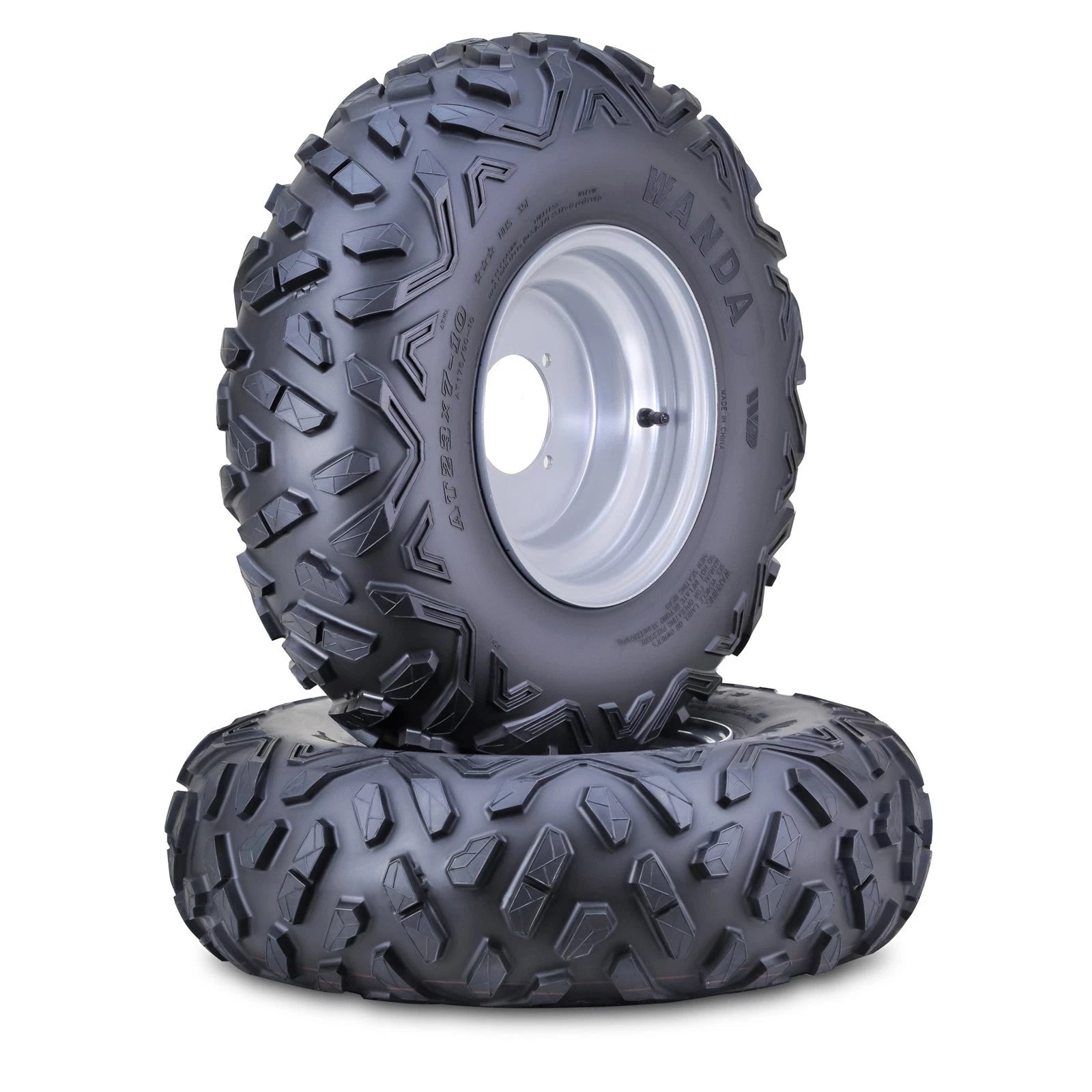 Set of 2 ATV Tires & Wheels 23X7-10 4/110mm PCD 2+3 Offset Silver 10424