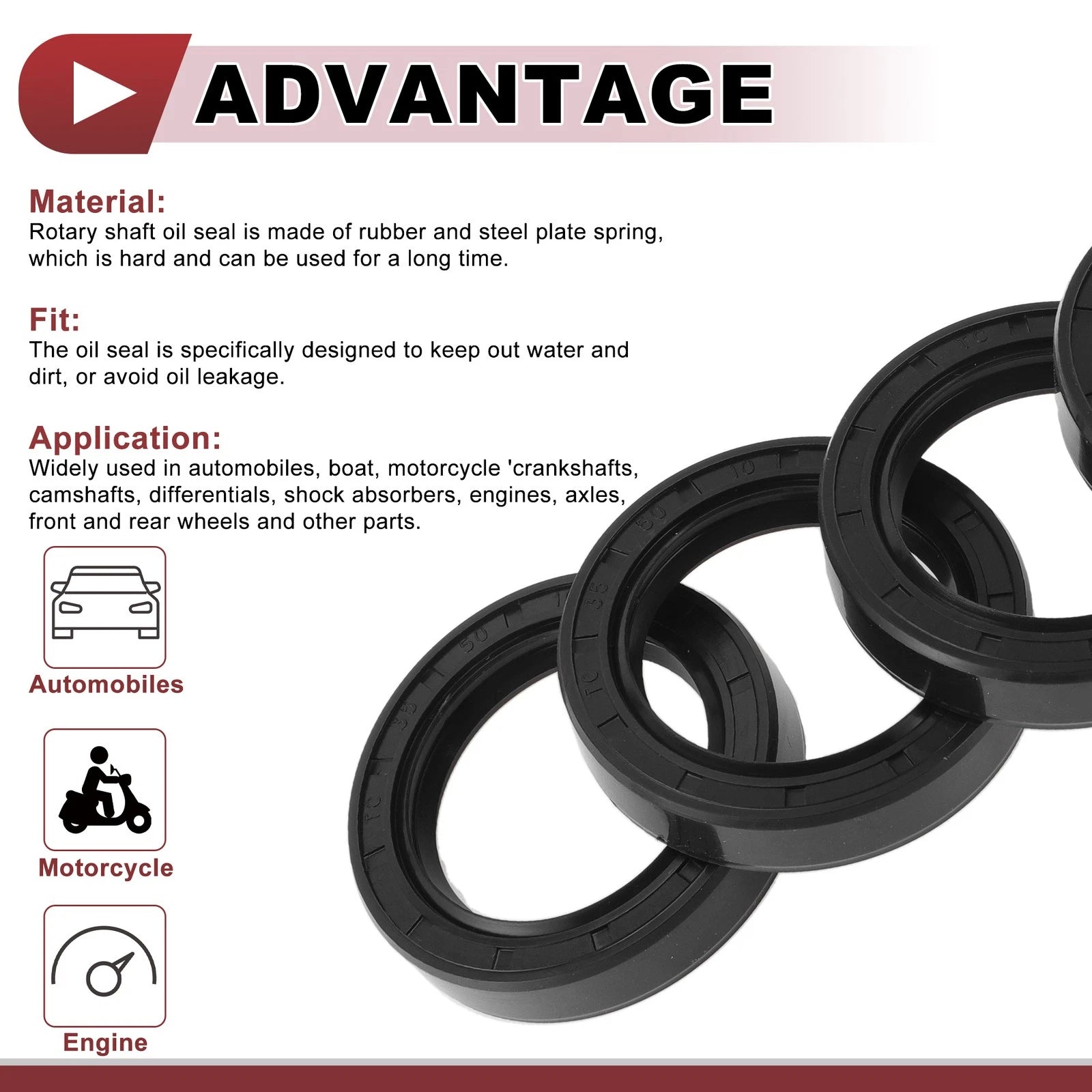 Set of 5 Rotary Shaft Oil Seals for Various Models (35x50x10mm, Nitrile)