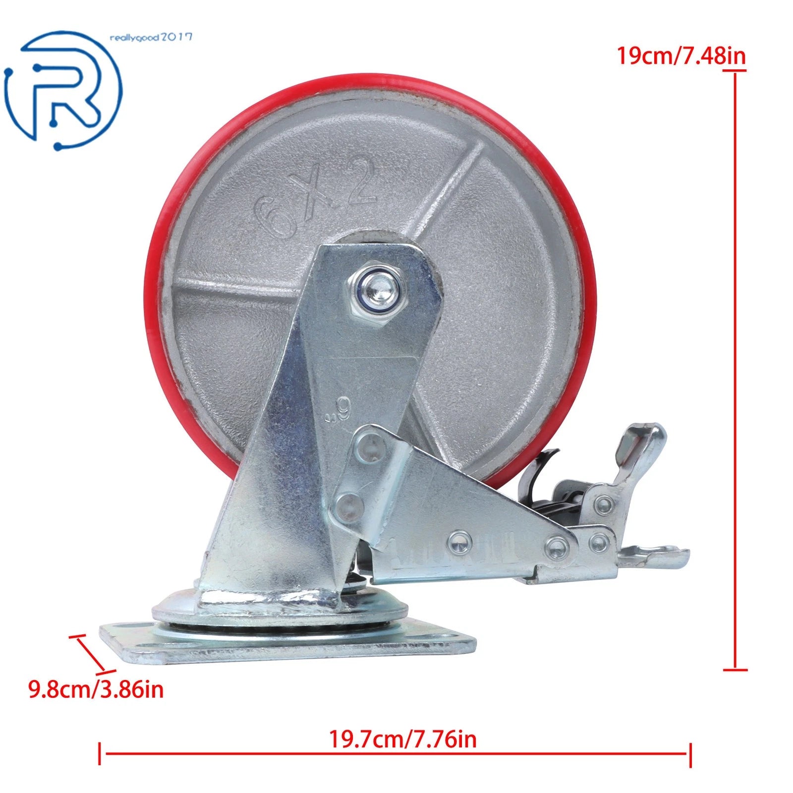 6-Inch Red Casters for Industrial Use (360-Degree, 1200 lb Capacity)