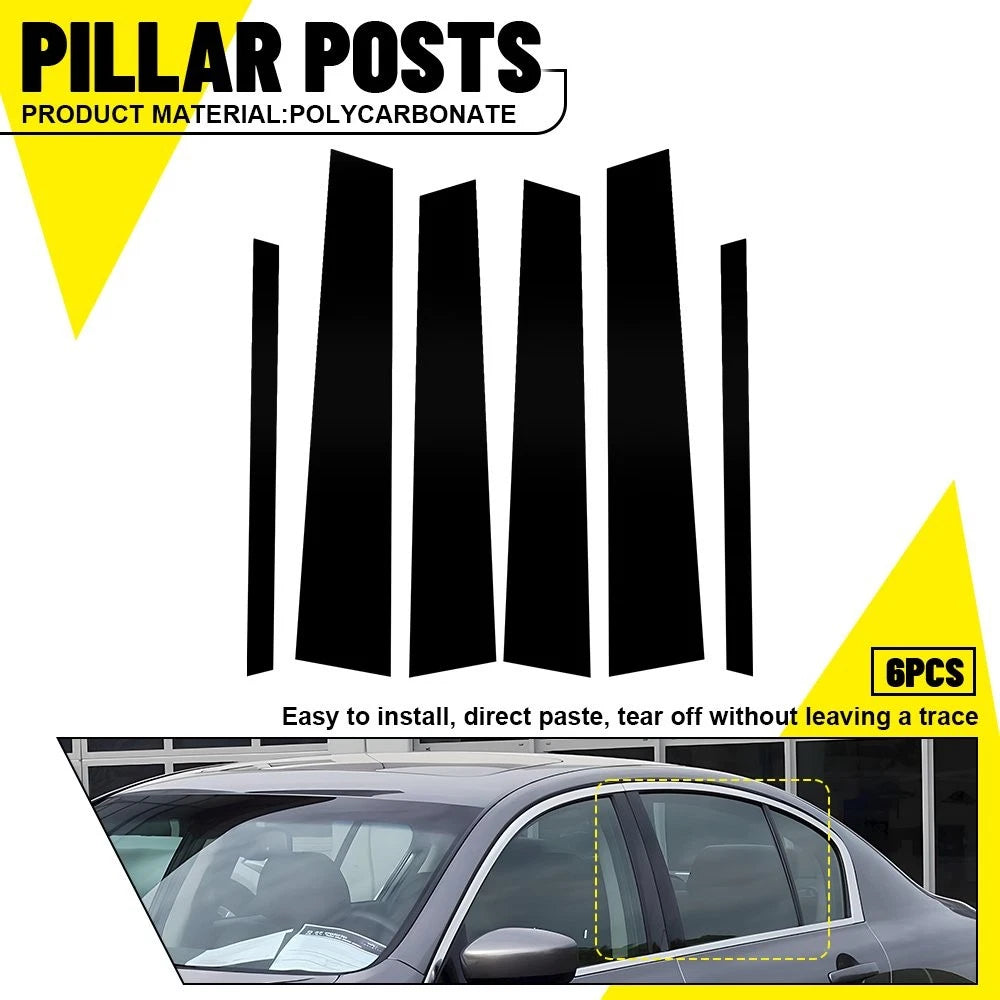 6X Gloss Black Door Pillar Post Cover Trim for Infiniti G35 G37 (2002–2013)
