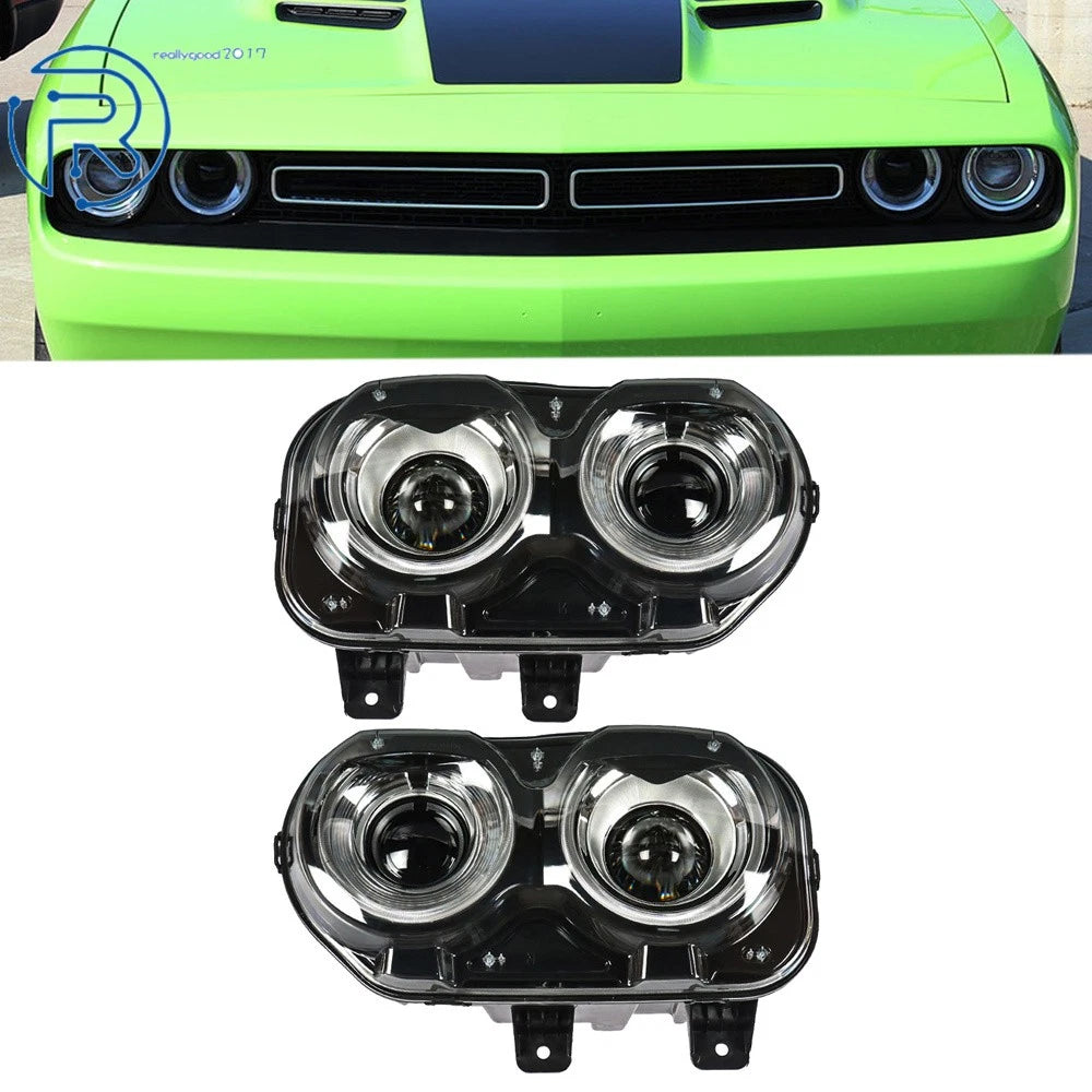 Set of 2 Black Halogen Headlights for Dodge Challenger (2015–2018)
