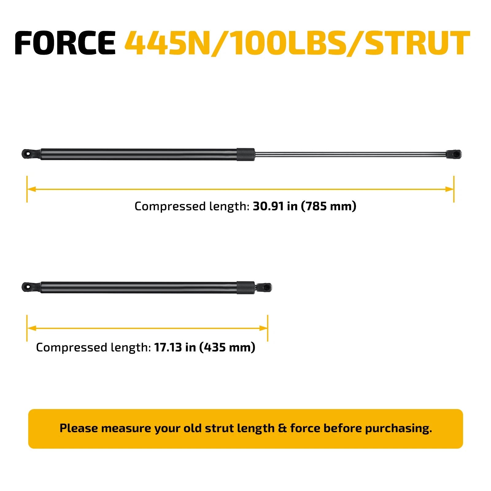 2pc Gas Struts for Truck Bed Floor Hatch (30.9 Inch, 100lbs)