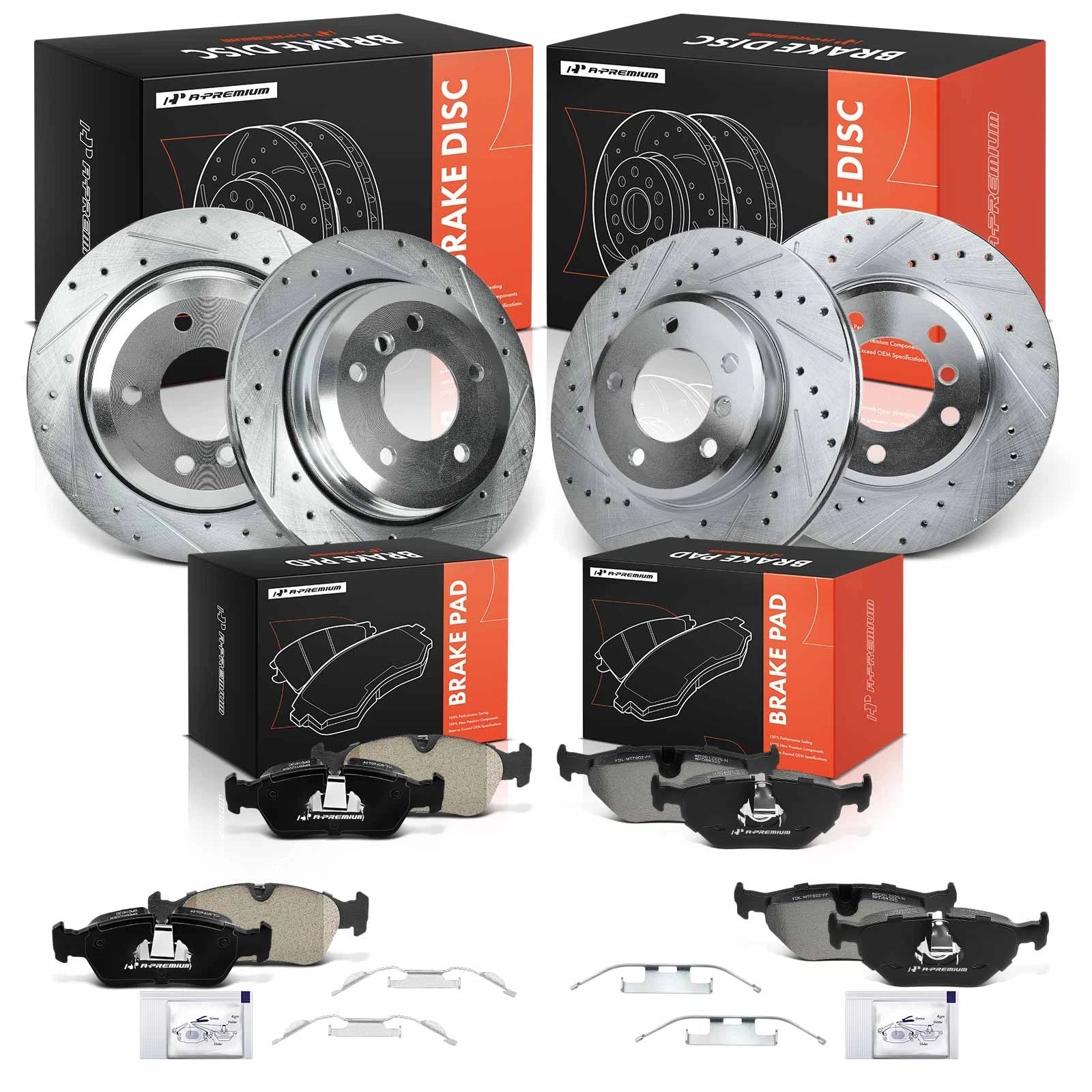 Set of 4 Drilled Brake Rotors & Ceramic Pads for BMW 325xi (2001–2005)