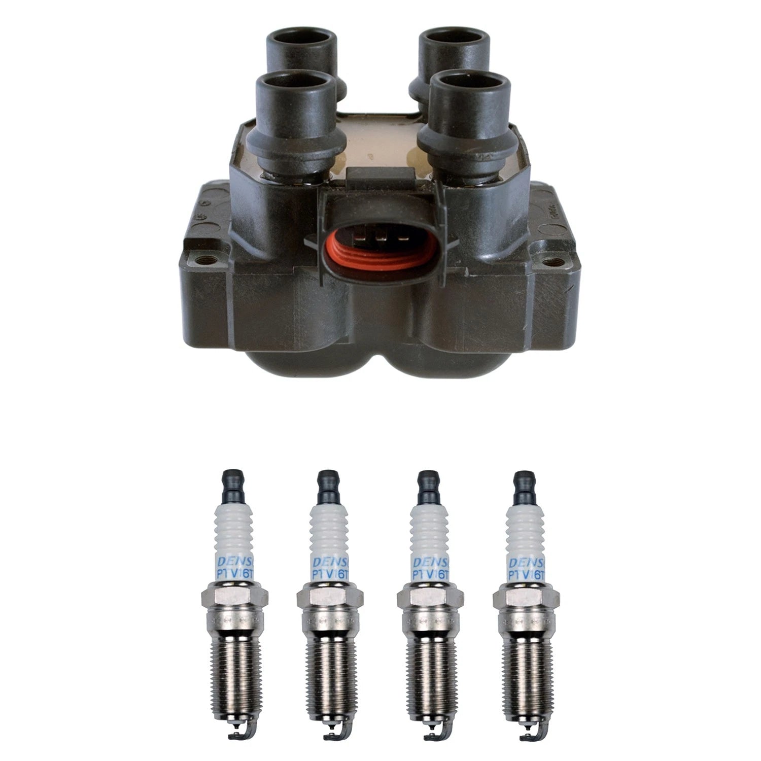 Denso Ignition Coil & 4 Platinum Spark Plugs for Ford Contour Escort (1995–2000)