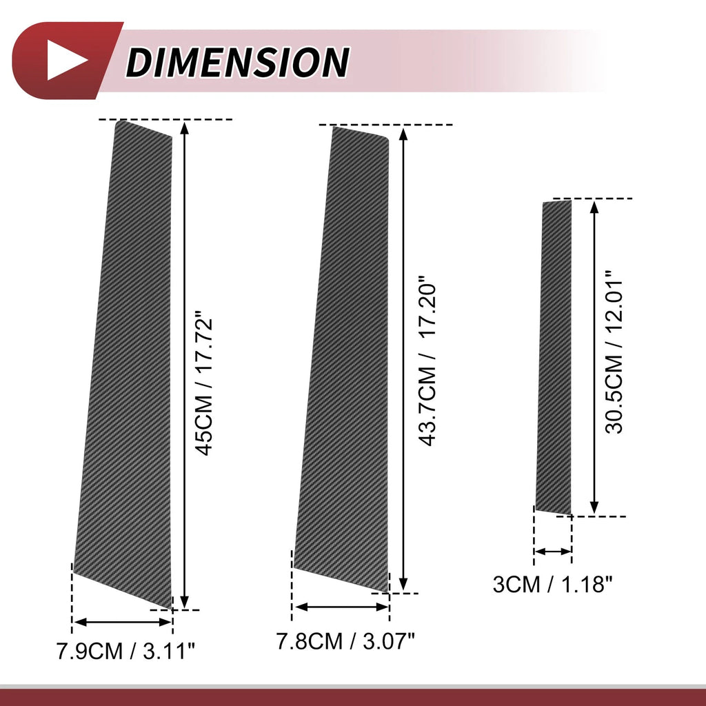 Set of 6 Door Pillar Window Trim for Nissan Altima (2007–2012) Carbon Fiber