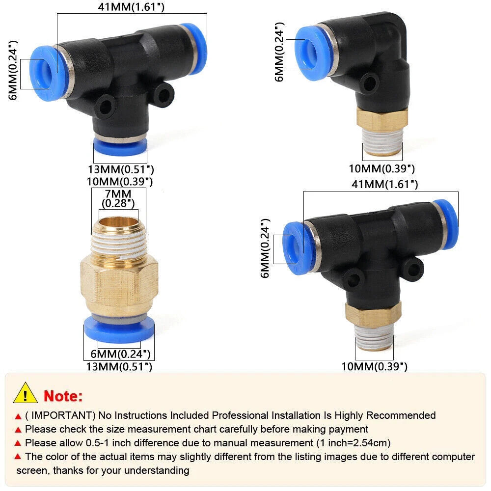 10PC Air Hose Pipe Tube Kit for Push to Connect Fittings