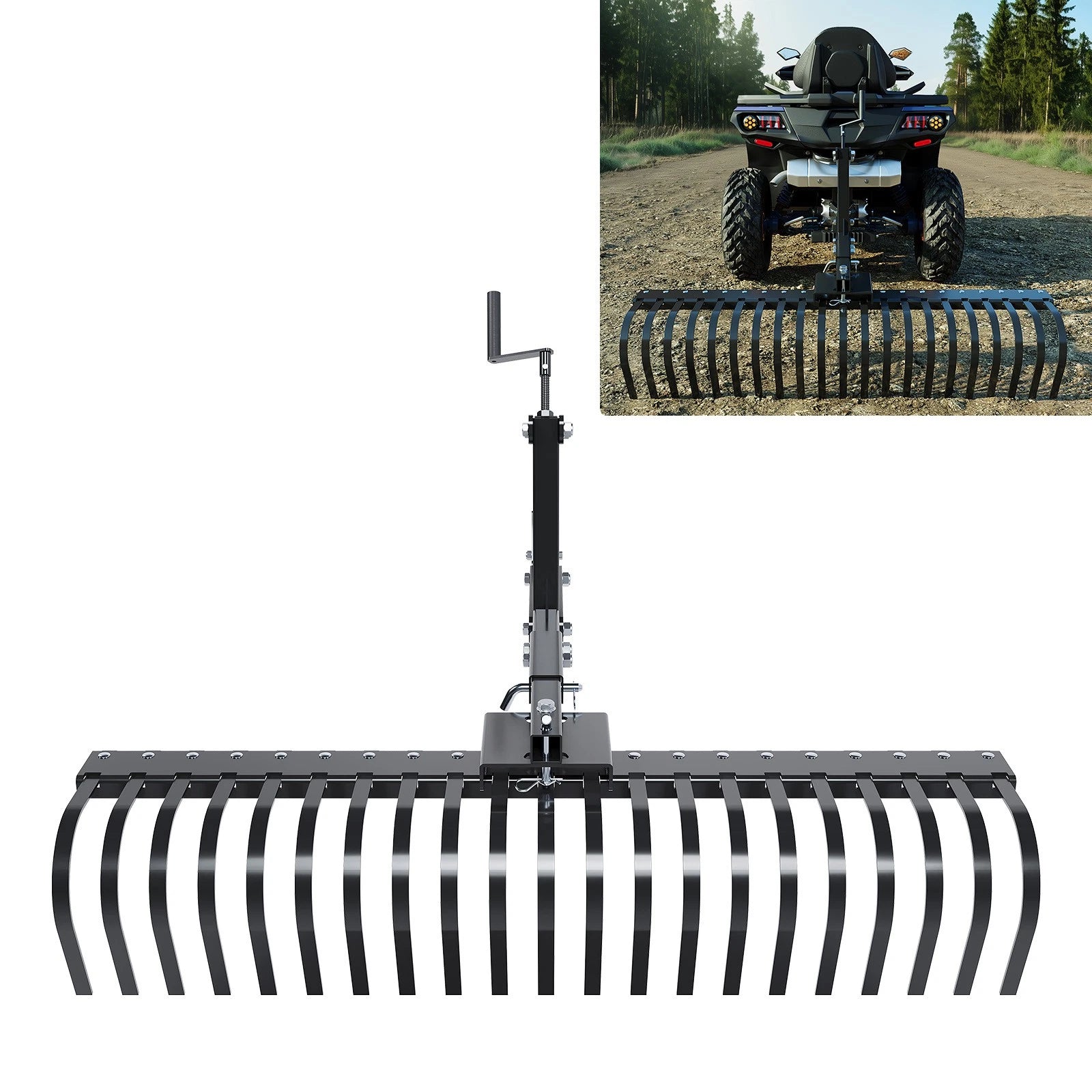 1 Point Hitch Adjustable Lift Landscape Rake for ATV UTV (60")
