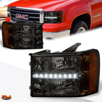 LED DRL Smoked Lens Amber Side Corner Headlight/Lamp Pair for GMC Sierra (2007–2014)