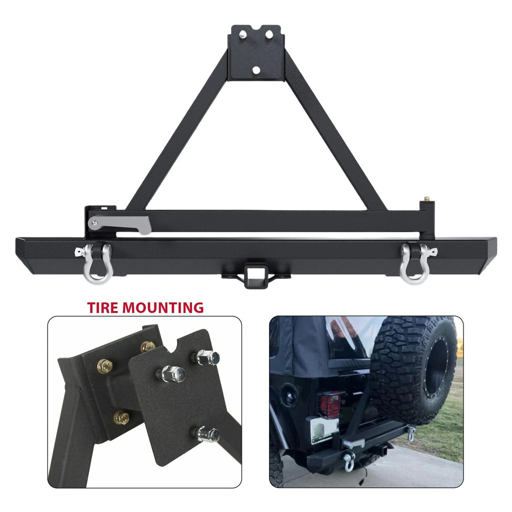 Textured Rear Bumper with Tire Carrier & D-Rings for Jeep Wrangler (1987-2006)