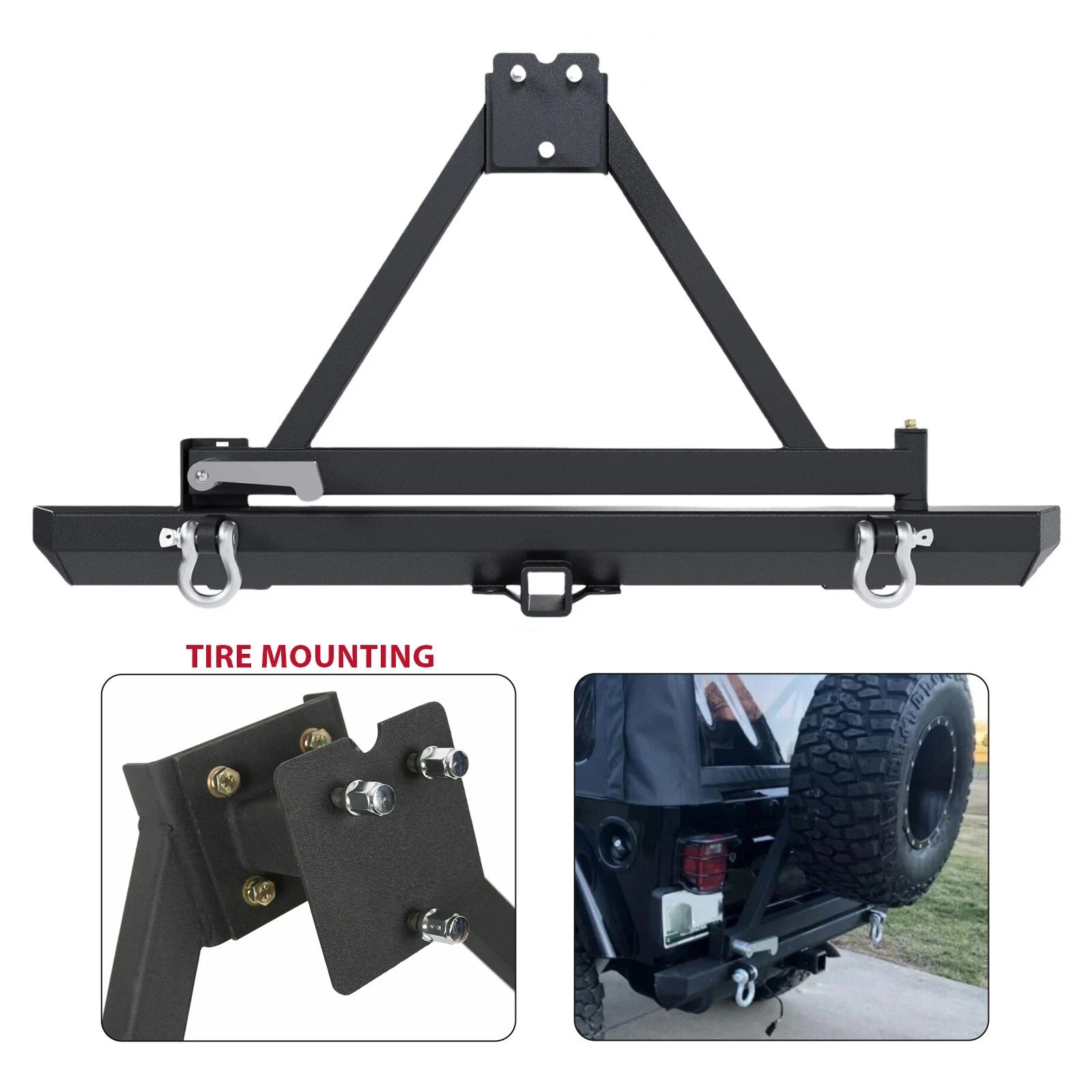Textured Rear Bumper with Tire Carrier & D-Rings for Jeep Wrangler (1987-2006)