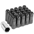 Set of 20 Open End M12x1.25 60mm Tall Gun Metal Aluminum Lug Nuts + Adapter