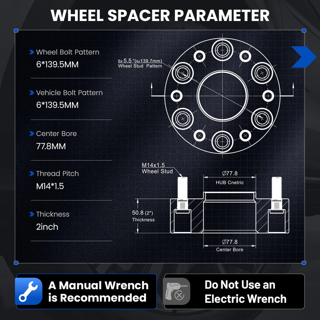 6x5.5 Wheel Spacers 2" Hub Centric for 2019-2024 Ram 1500 (14x1.5)