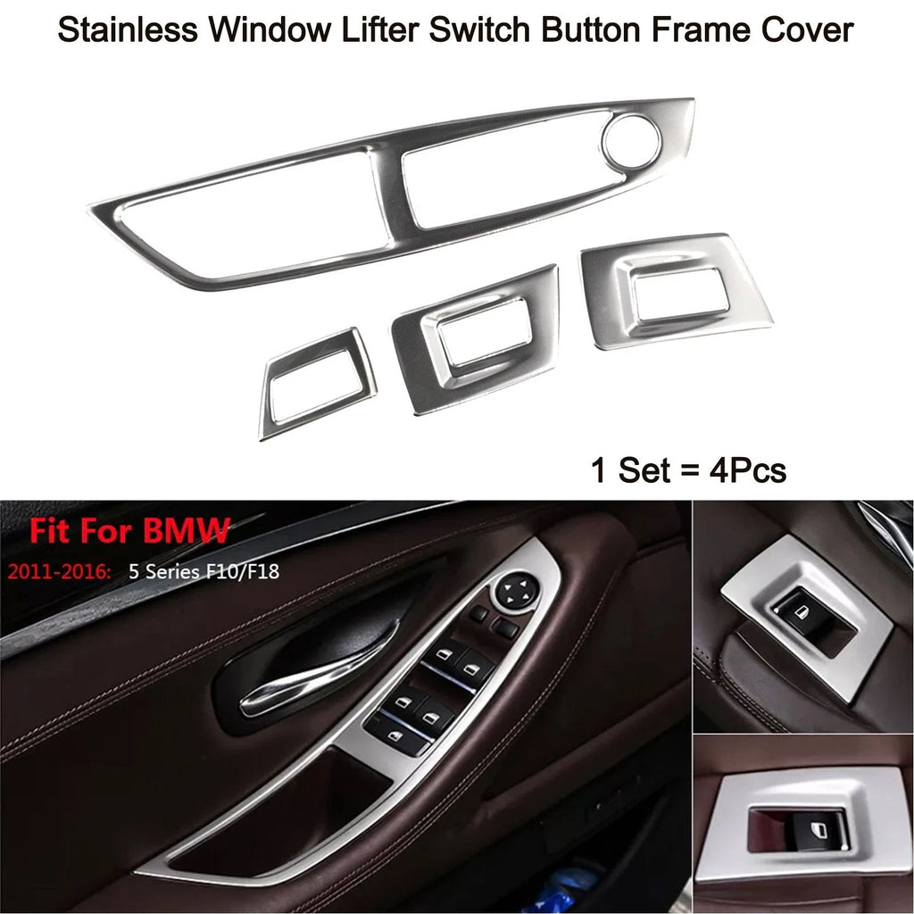 Polished Door Window Lift Switch Button Cover Trim for BMW 5 Series