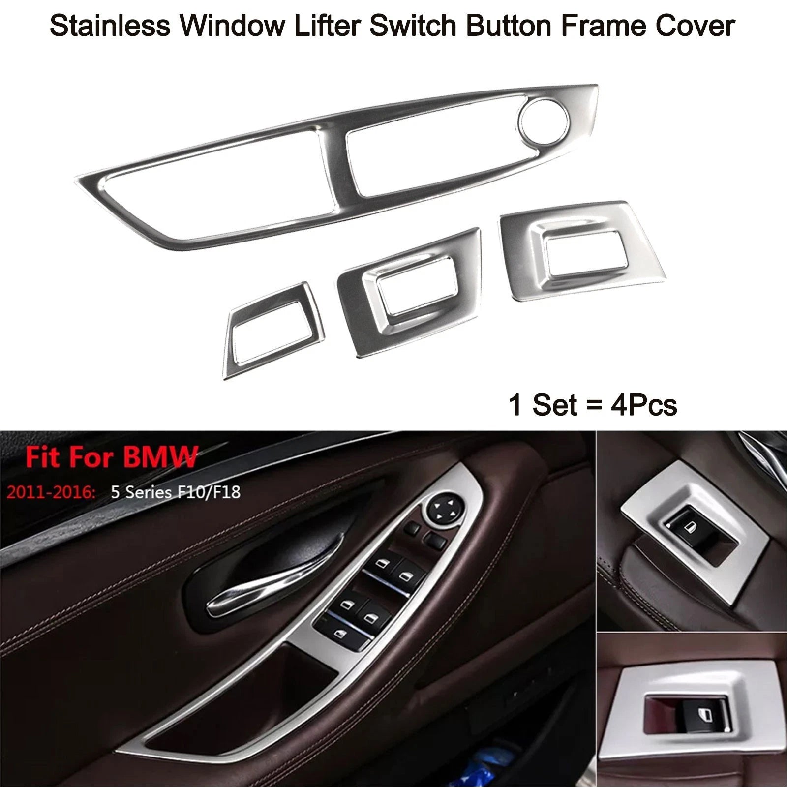 Polished Door Window Lift Switch Button Cover Trim for BMW 5 Series