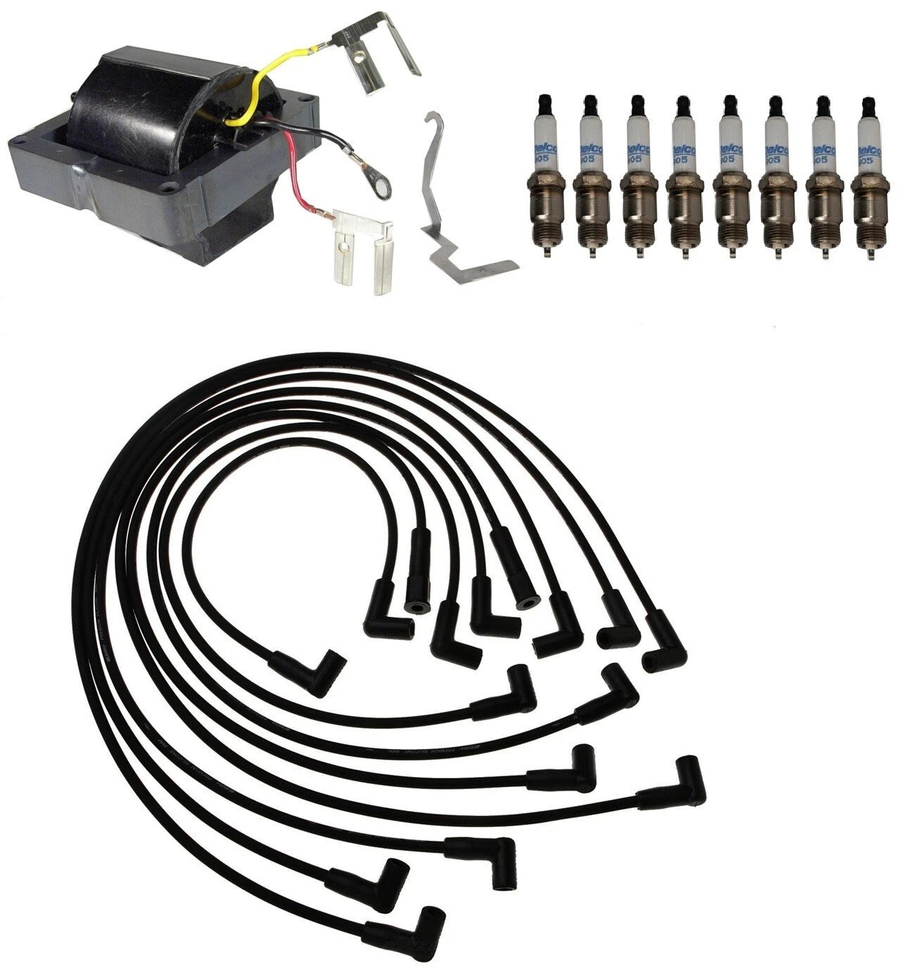 Ignition Wires & Spark Plugs Kit for Pontiac Oldsmobile GMC Chevy (1 Coil, 8 Plugs)