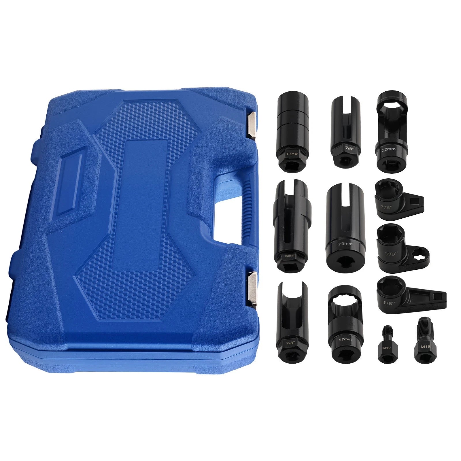 12pc Oxygen Sensor Socket Set for Universal Use (1/2", 3/8", 22mm, 27mm, 29mm)