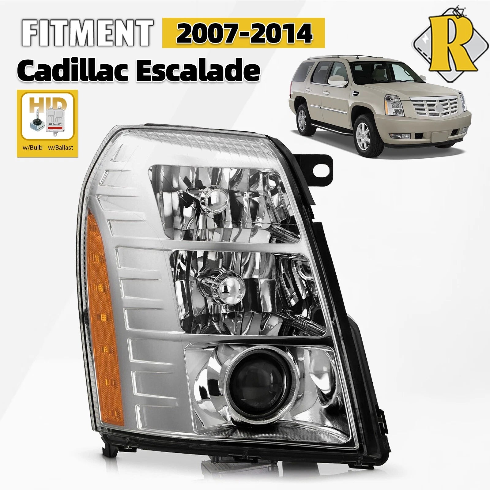 Headlight Assembly with HID Bulb Ballast for Cadillac Escalade (2007–2014)