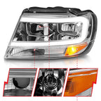 Chrome Clear Lens Headlight Assembly with Light Bar for Jeep Grand Cherokee (1999–2004)