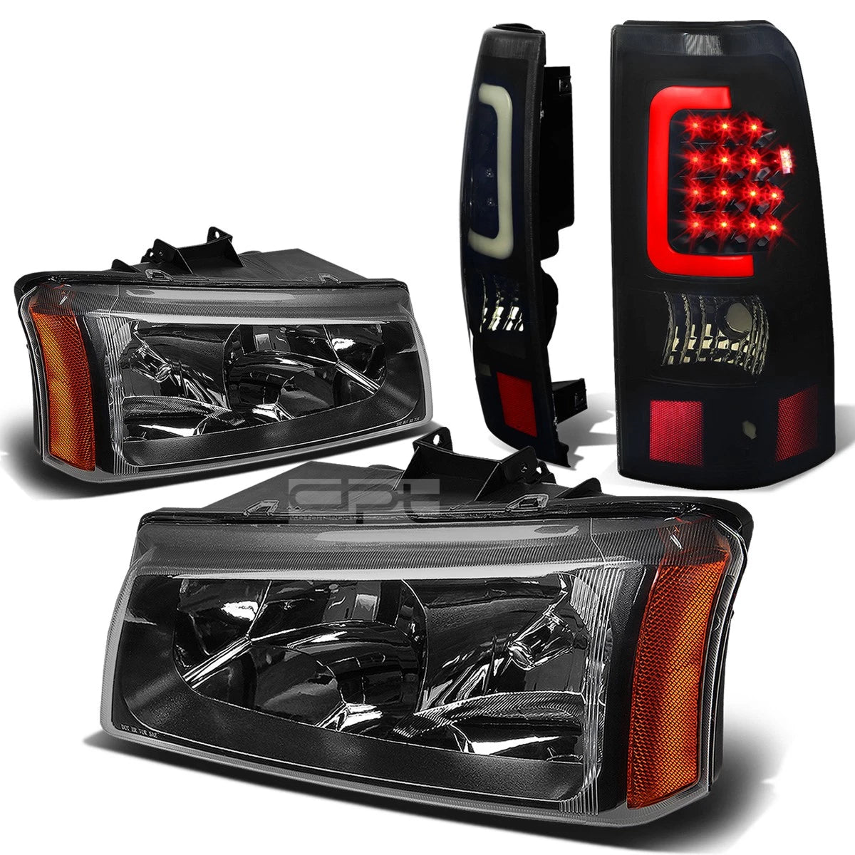 Black Crystal Headlight & Smoked 3D LED Tail Light for Silverado (2003–2007)