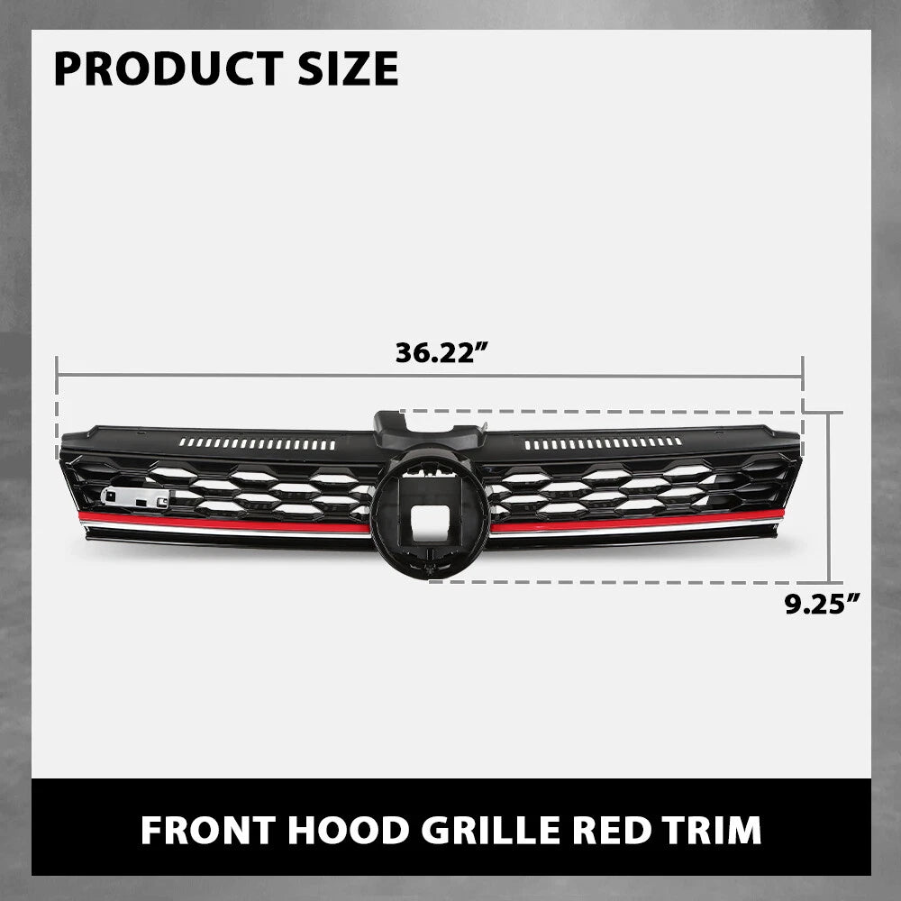 Front Hood Mesh Grille with Red Trim for VW Golf MK7 (2017–2019)