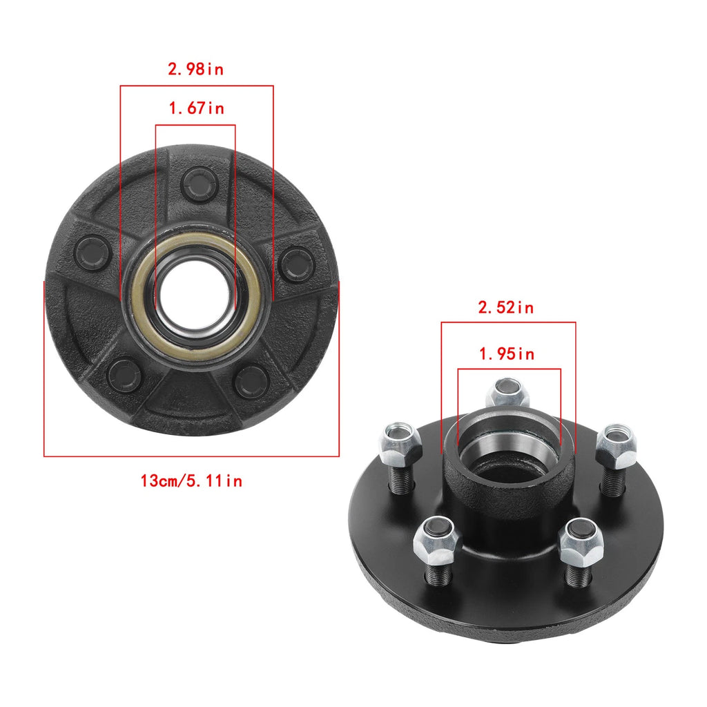 Set of 2 Pre-Assembled 5-Lug Trailer Wheel Hubs for 3500 lbs Axle