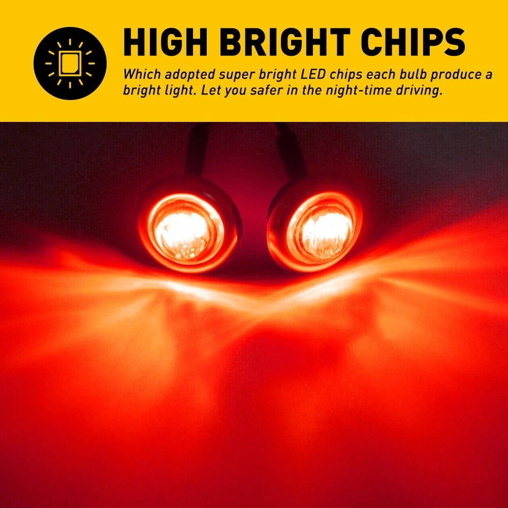 20X 3/4" Stainless Round Red LED Marker Side Light Base for Trailer Truck