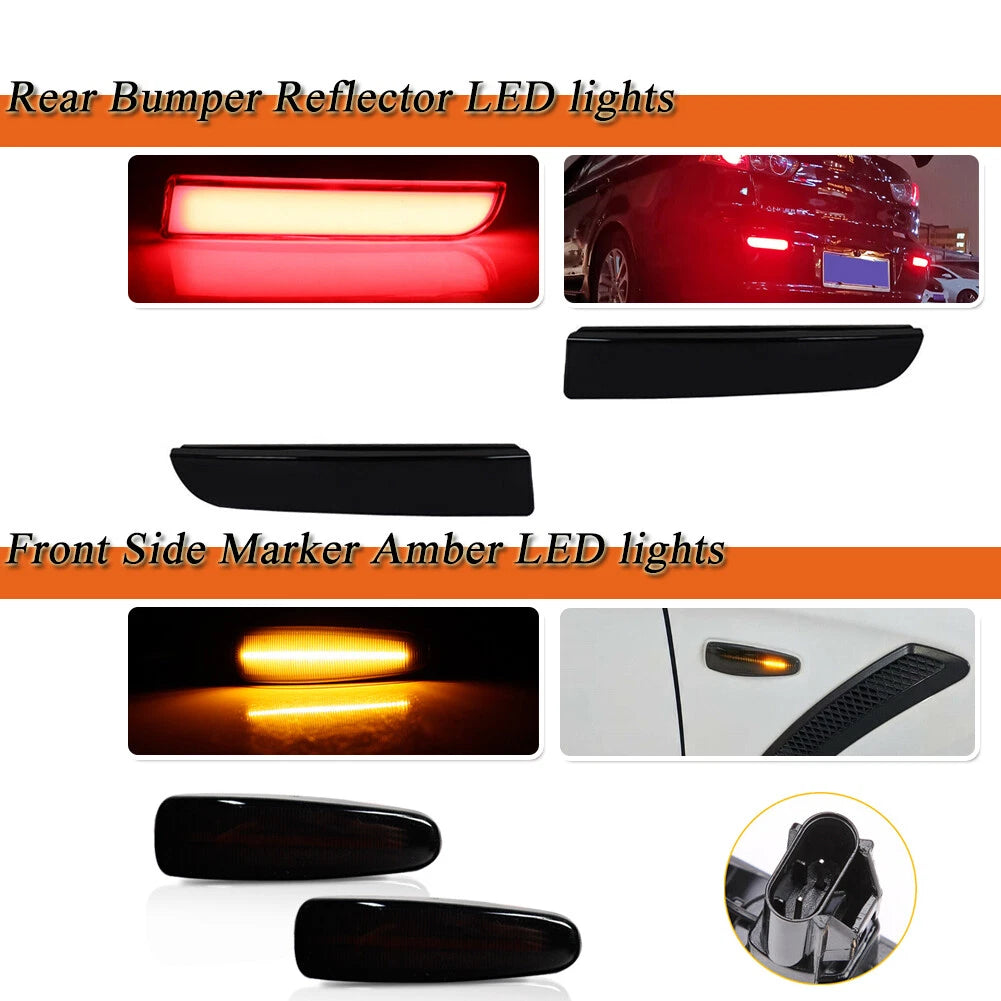 4X LED Side Marker & Red Reflector Lights for Mitsubishi Lancer EVO X (2008–2015)
