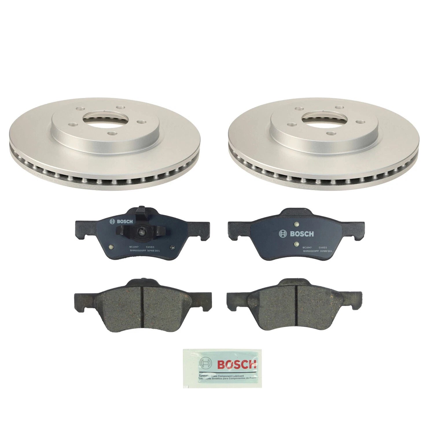 Set of 2 Bosch Front Vented Rotors & Ceramic Brake Pads for Ford Mazda