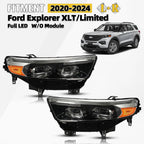 Full LED Headlight Pair for Ford Explorer (2020–2024) w/o Module, DRL, Chrome